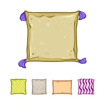Collection of soft decorative throw pillows with patterns Stock Illustration