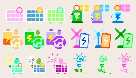 Collection solar panel solar energy recycle. Nature and Renewable Energy. G.. Stock Illustration