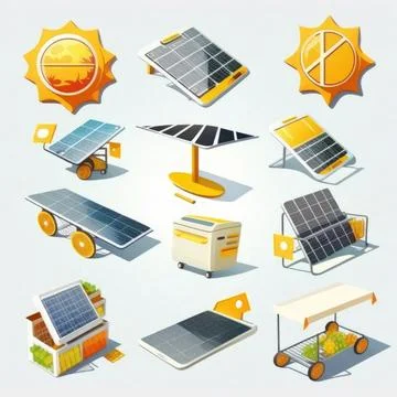 Collection of solar power plates, vector illustration Stock Illustration