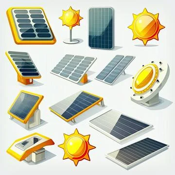Collection of solar power plates, vector illustration Stock Illustration