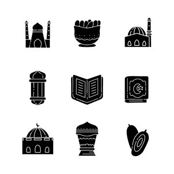 Collection of solid icons of Ramadan elements. glyph hand drawn style. isol.. Stock Illustration
