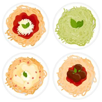 Collection of spaghetti dishes. Vector illustration Stock Illustration
