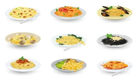 Collection of spaghetti restaurant menu Stock Illustration