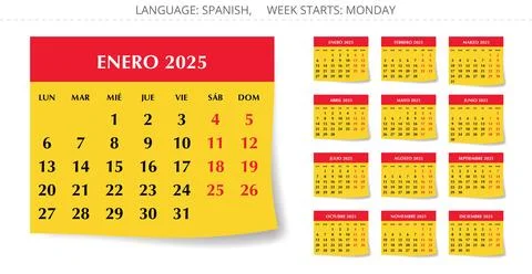 Collection of Spanish calendars for 2025. Vector illustration for each mont.. Stock-Illustration