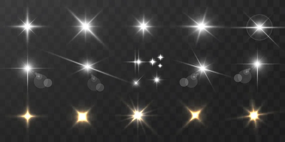 Collection of sparkling light effects and lens flares, isolated on a transpar Illustrazione stock