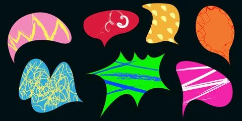 Collection of speech bubble and doodle on dark background Stock Illustration