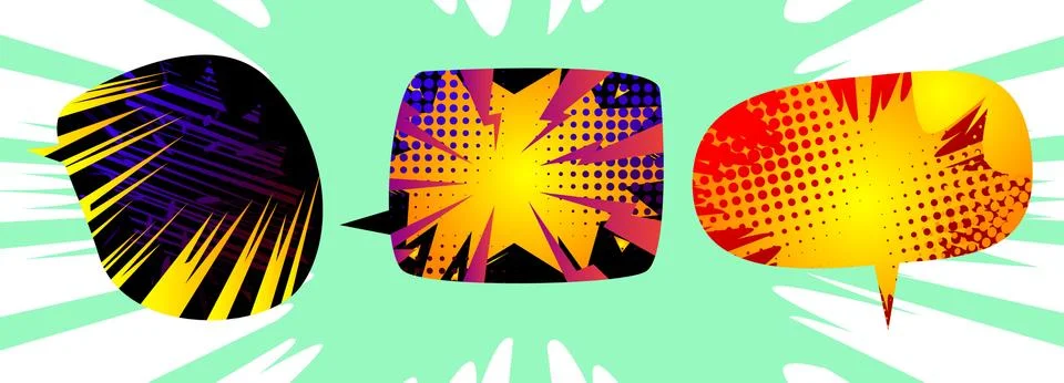 Collection of speech bubbles filled with comic book background. Template for  Stock Illustration