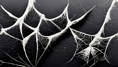 A collection of spider webs isolated on a black background. Halloween props. Stock Illustration