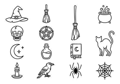 A collection of spooky halloween elements illustration on white Stock Illustration