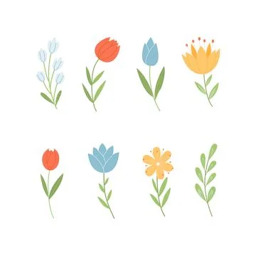 Collection of spring colorful flower elements vector. Set floral of wildflower Stock Illustration