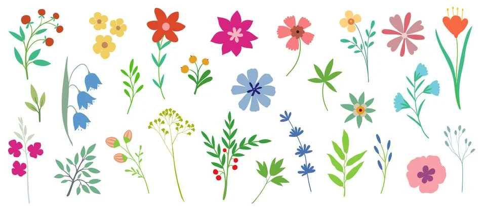 Collection of spring colorful flower elements vector. 스톡 일러스트