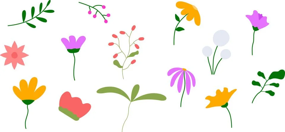 Collection of spring colorful flower elements design set Illustrazione stock