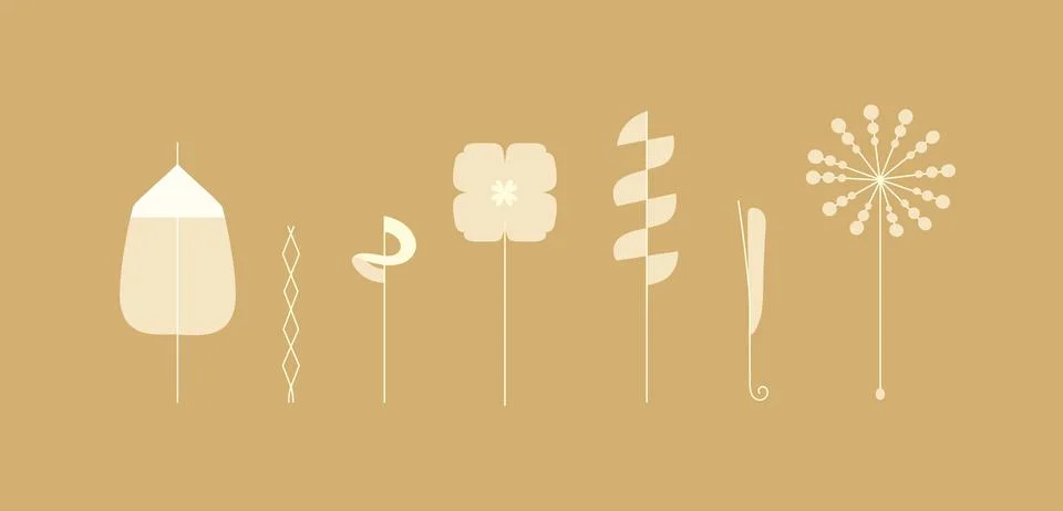 Collection of spring colorful flower elements beige color Stock Illustration