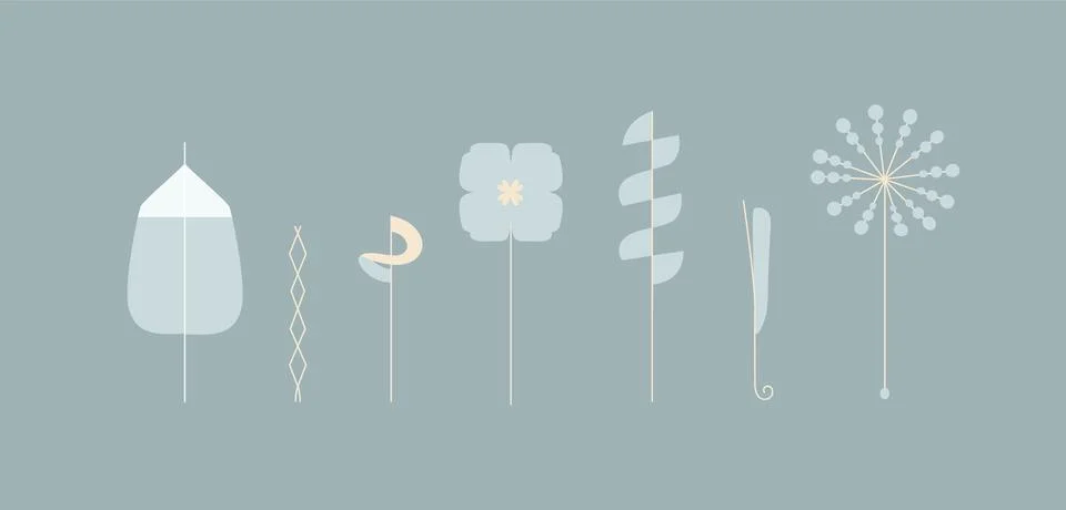 Collection of spring colorful flower elements blue color Stock Illustration