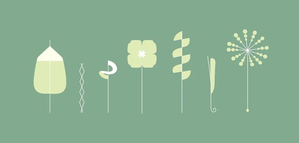 Collection of spring colorful flower elements green color Stock Illustration