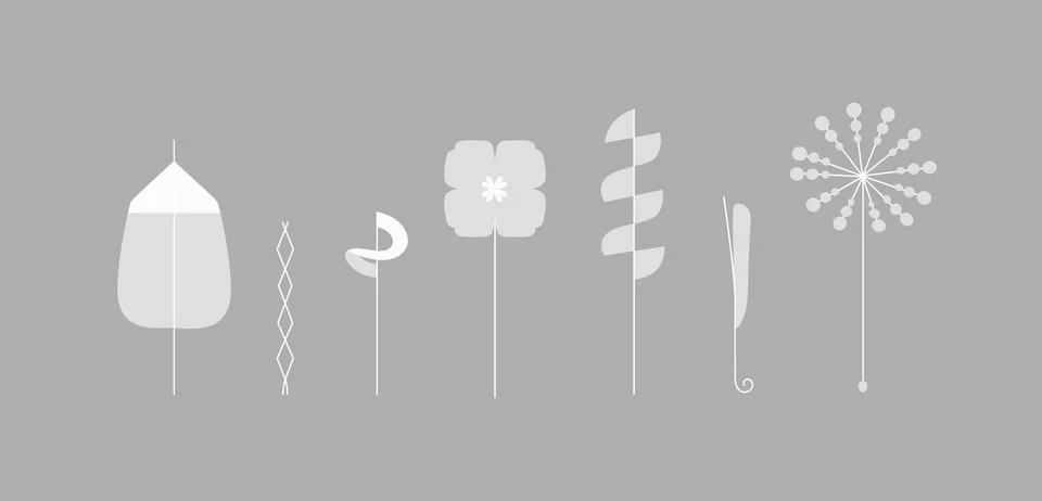 Collection of spring colorful flower elements grey color Stock Illustration