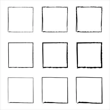 Collection of square black hand drawn grunge frames. Handdrawn square frame Stock Illustration