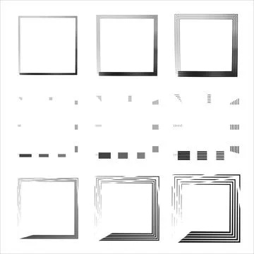 Collection of square black hand drawn grunge frames. borders set. Set of design Stock Illustration