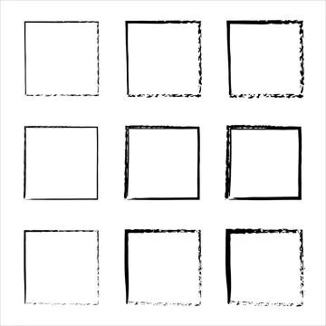 Collection of square black hand drawn grunge frames. Vector black painted Stock Illustration