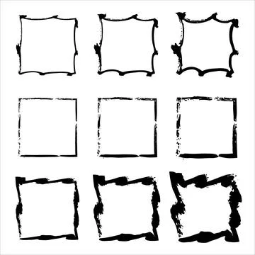 Collection of square black hand drawn grunge frames. Grunge ink illustration Stock Illustration