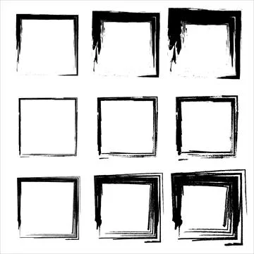 Collection of square black hand drawn grunge frames. Handdrawn square frame. Set Stock Illustration