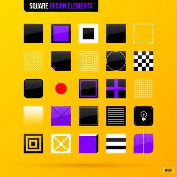 Collection of square design elements on bright yellow background. EPS10 Stock Illustration
