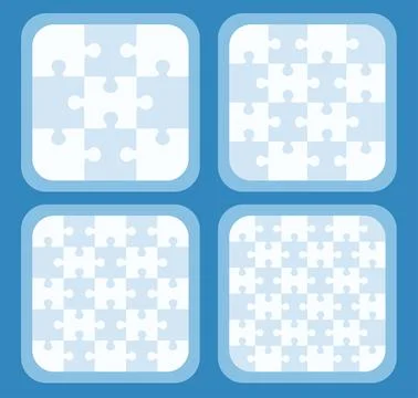 Collection of square puzzles 3, 4, 5 and 6 pieces each side with rounded corners 스톡 일러스트
