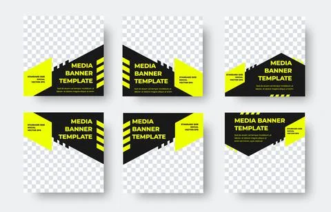 Collection of square vector banner templates in black and yellow Stock Illustration