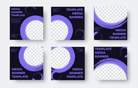 Collection of square vector banner templates in black and lilac Stock Illustration