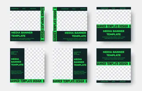 Collection of square vector banner templates in black and green Stock Illustration