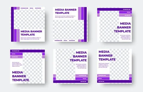 Collection square vector banner templates in white and lilac Stock Illustration