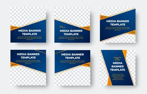 Collection of square vector banner templates in blue and orange Stock Illustration