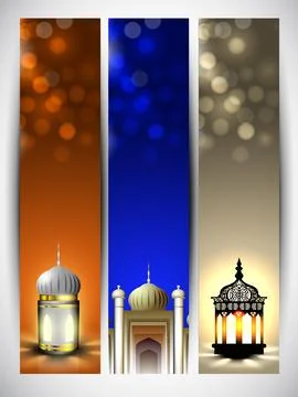 Collection of Standee Poster or Vertical Template Design with Glossy Lanter.. Stock Illustration