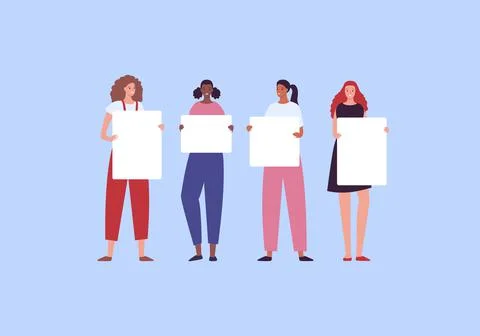 Collection of standing female hold empty placard in hand in casual cloth Stock Illustration