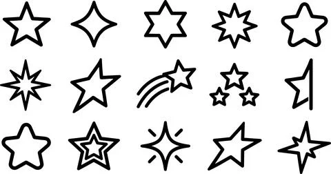 Collection of star icons representing sparkle, celebration, and achievement Stock Illustration