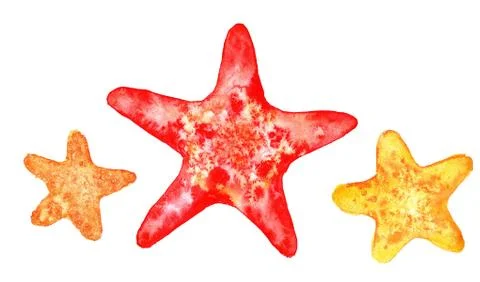 Collection of starfish isolated on a white background. red and yellow starfish Stock Illustration