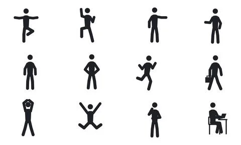 Collection of stick figures in various dynamic poses and actions for sports.. Illustration