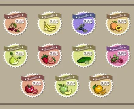 Collection Of Stickers For Smoothies Stock Illustration