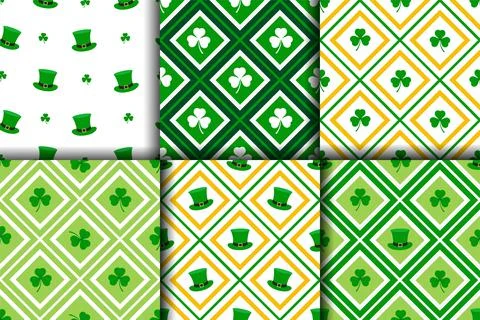 Collection of St.Patric's day seamless pattern in green orange and white Stock Illustration