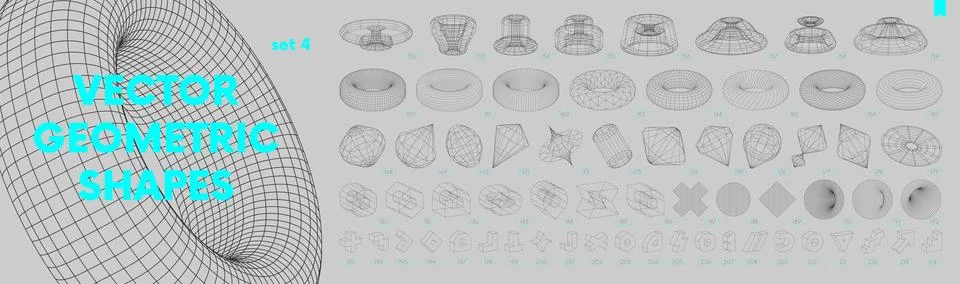 Collection of strange wireframes vector 3d geometric shapes, distortion and.. Stock-Illustration