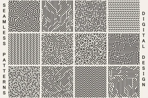 Collection of striped seamless geometric patterns. Иллюстрация
