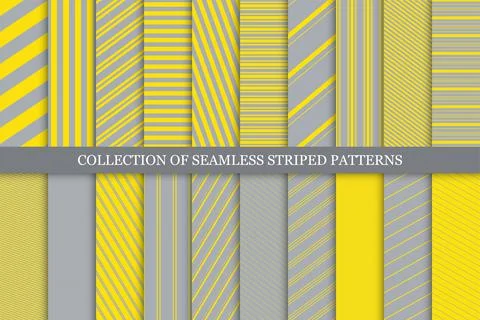 Collection of striped seamless patterns. Gray and yellow linear textures 스톡 일러스트