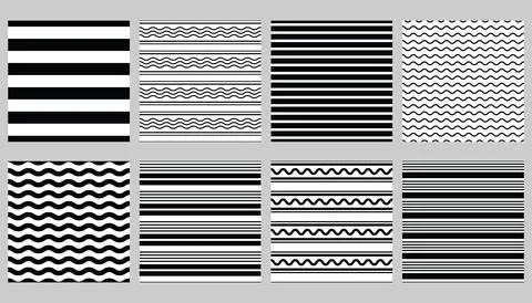 Collection of striped seamless patterns with simple repeating textures. Stock Illustration