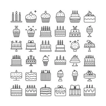 Collection of stylish flat design illustrations featuring cakes pastries de.. Stock Illustration
