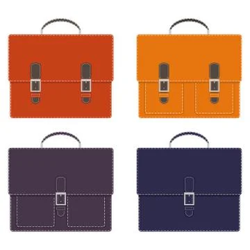 Collection of stylish multi-colored men's leather portfolios with pockets and Stock Illustration
