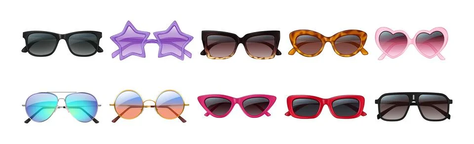 Collection of Stylish Sunglasses with Various Frames Stock Illustration