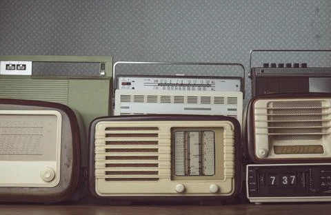Collection of stylish vintage radios Stock Photos