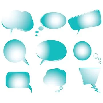Collection of stylized blue text bubbles, vector isolated objects on white... Stock Photos