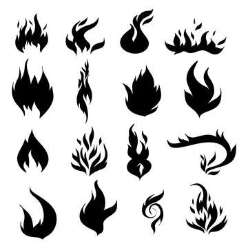 Collection of stylized flame silhouettes Stock Illustration