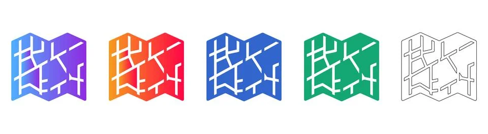 Collection of Stylized Folded Map Icons Stock Illustration
